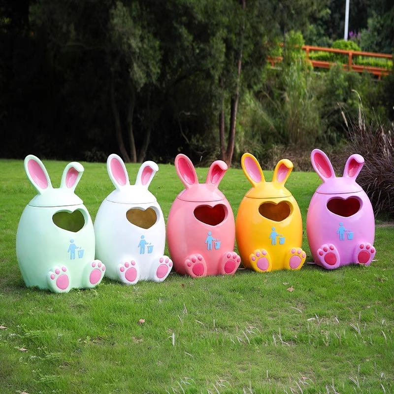 户外卡通兔子垃圾桶雕塑幼儿园公园林景观装饰玻璃钢动物模型摆件