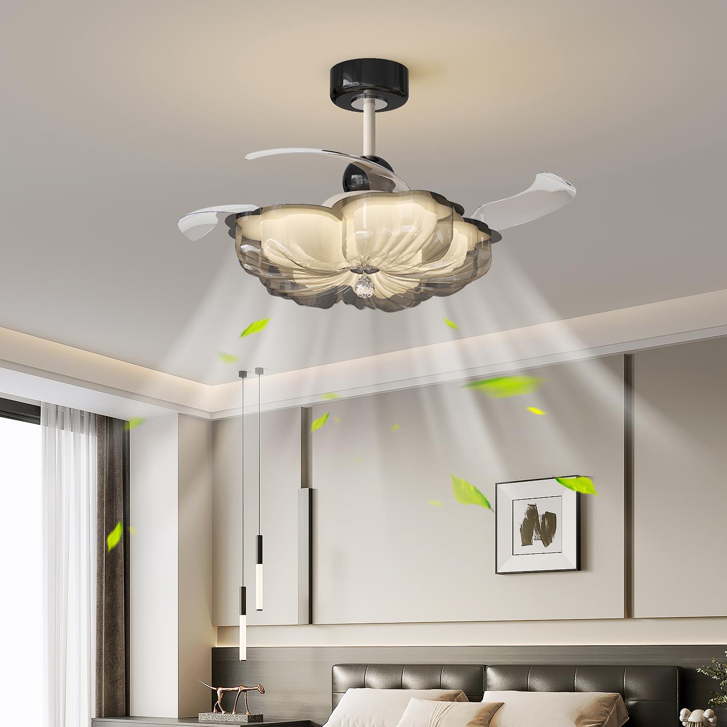 意式极简卧室吊扇灯现代简约主卧书房护眼灯轻奢高端家用电扇灯