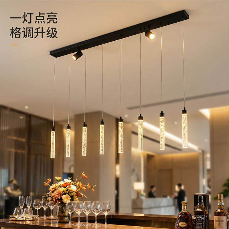 轻奢长条吧台吊灯前台接待餐厅岛台一字型吊灯K9水晶吊灯餐饮商用
