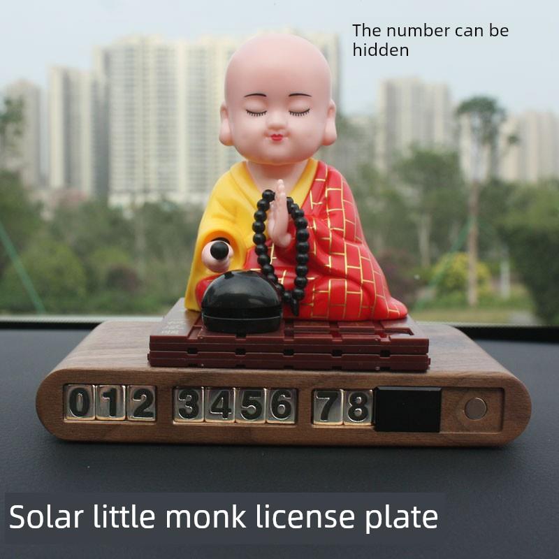 车载太阳和尚临时停车号牌移动汽车电话号牌高端创意摆件室内配件