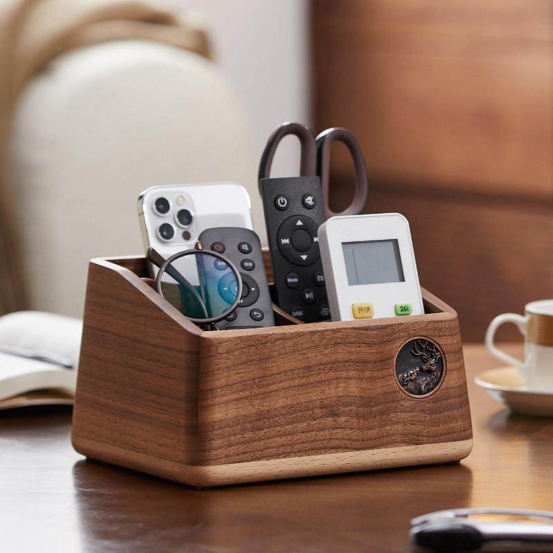 黑胡桃木遥控器收纳盒实木客厅茶几现代轻奢办公室杂物桌面整理盒,收纳整理,桌面收纳盒,淘宝优惠券,粉丝福利购,淘宝优惠卷