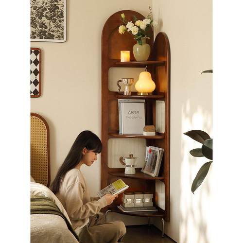 复中古转角柜子置物书架客厅沙发墙边卧室床头实木三拐落屏风家具