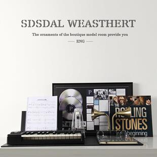 音乐主题装饰摆饰道具黑胶唱片乐谱摆件样板房书架书桌组合装饰品