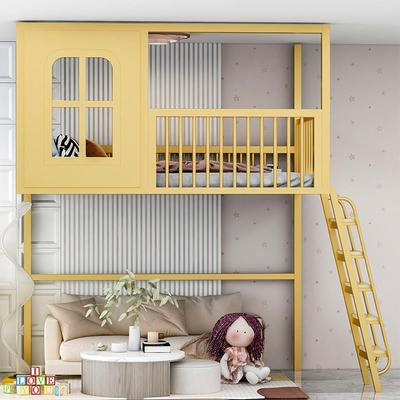 省空间小户型梯柜床阁楼床公寓床二楼床高架床上床下桌书架铁艺床