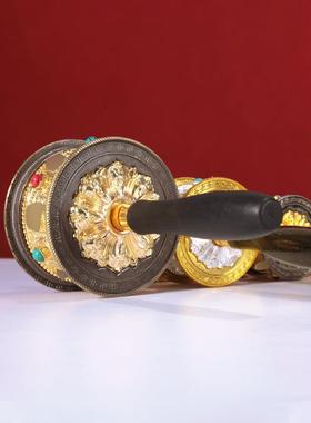 合金藏式手摇转筒家用立体浮雕手摇双轴承桶实木随身用摆件白黑色