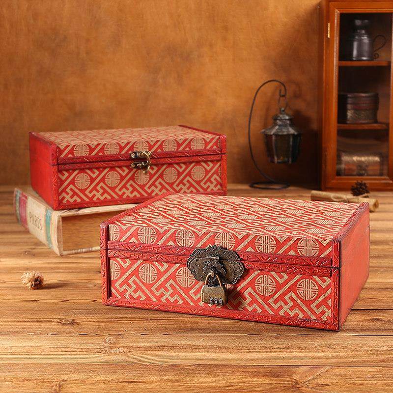 中式复古桌面证件信件存单收纳盒带锁木质首饰盒古风收藏百宝箱子,收纳整理,桌面收纳盒,淘宝优惠券,粉丝福利购,淘宝优惠卷