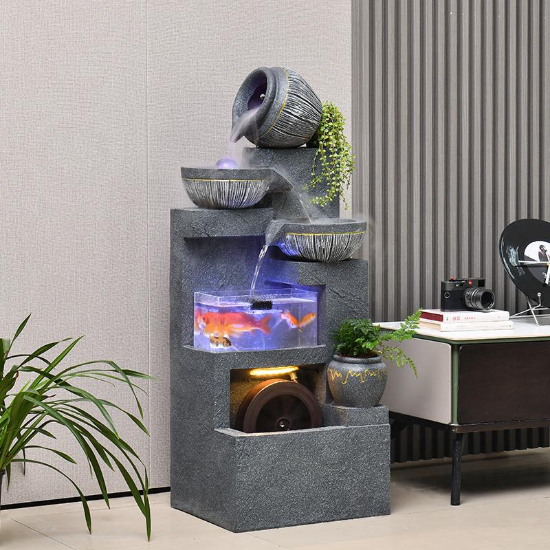 高山流水摆件循环水客厅鱼缸室内招财风车假山水景喷泉造景风水轮