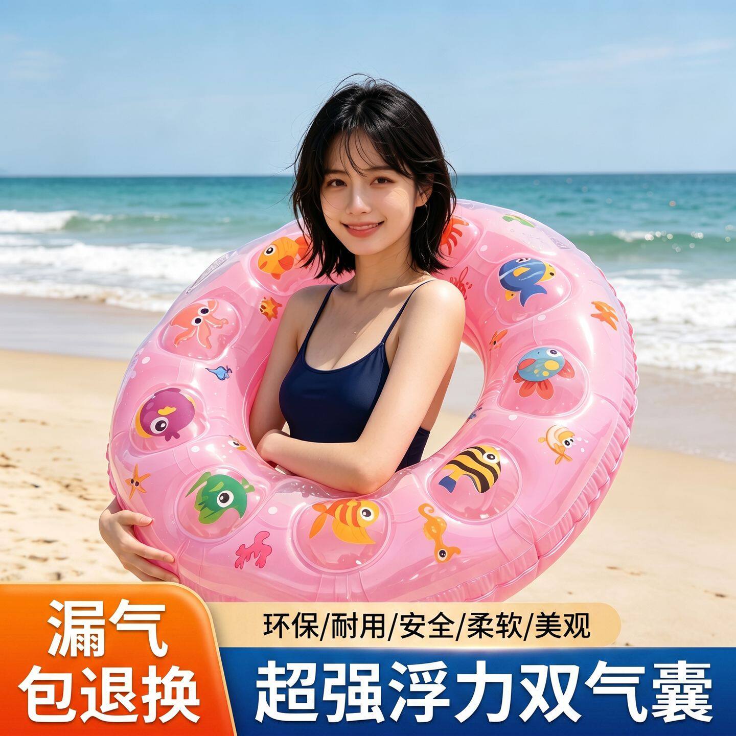 加厚双层水晶圈双气囊泳圈充气儿童腋下圈游泳馆用水晶游泳圈批发