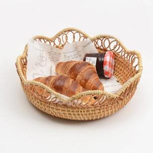 饰杂物 oakliving手工编织秋藤家用烘焙盘圆型水果盘厨房收纳装