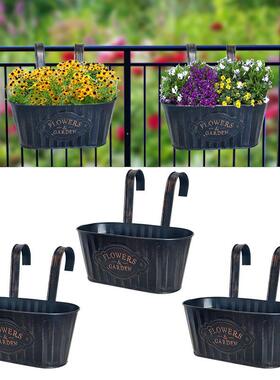跨境新款复古挂桶花盆双挂钩可拆卸阳台悬挂吊桶花园装饰铁艺花盆