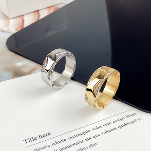 宽版镶钻男士戒指潮男个性单身戒男生高级感大码女士戒指2023新款