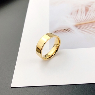 金色素圈女戒指男潮牌高级感单身戒光面男士个性钛钢简约食指大码