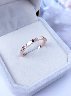 镶三钻戒指女食指日韩版ins潮人时尚个性网红钛钢18k玫瑰金不掉色