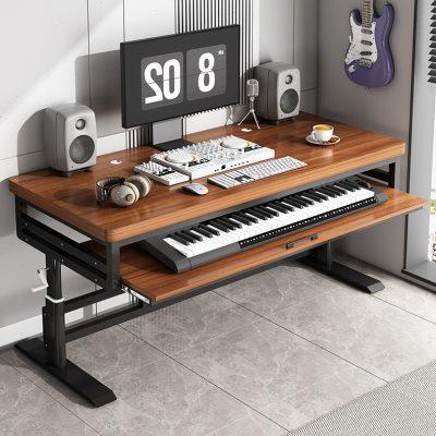 实木手摇升降编曲桌工作台电子钢琴收纳midi键盘录音室音乐电脑桌
