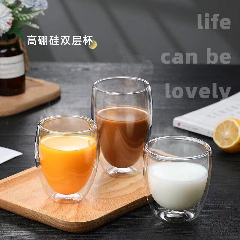 创意双层杯跨境耐温玻璃水杯家用玻璃杯浓缩咖啡杯茶杯