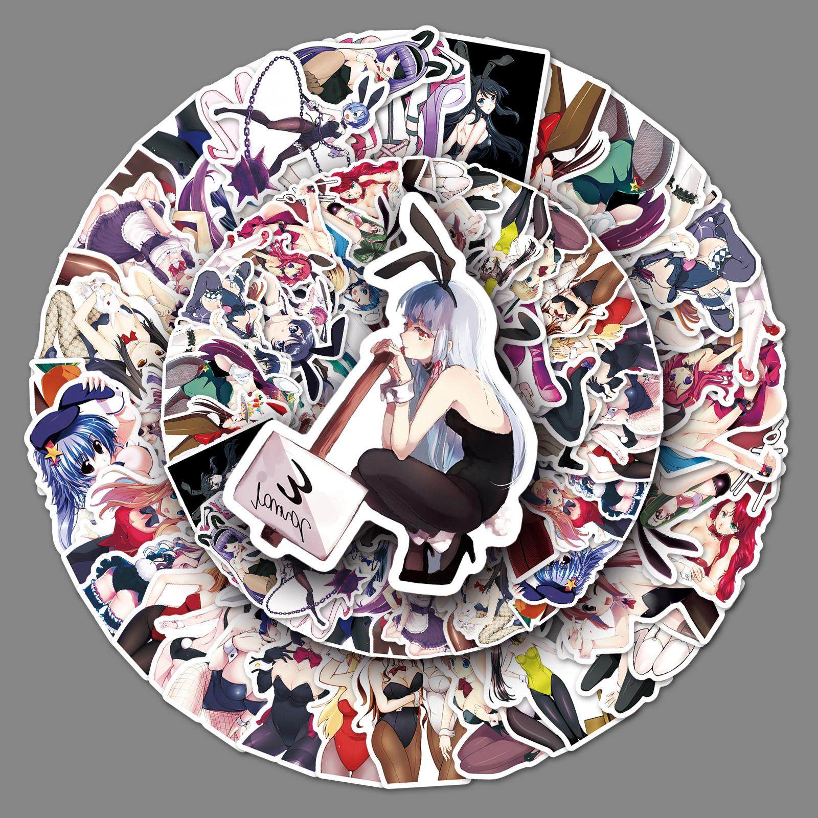 61张兔女郎性感涂鸦二次元汽车行李箱旅行箱自行车防水卡通贴纸