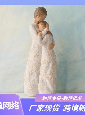 跨境平台姐妹拥抱天使女孩花鸟手绘雕像摆件礼物TemuTk海外仓