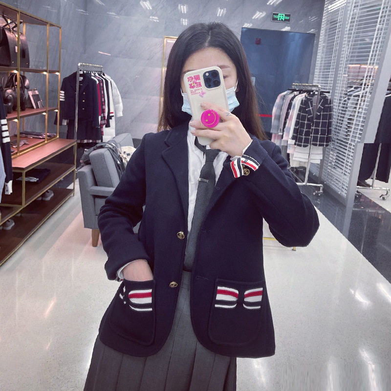 maSande2026春季新款韩版tb蝴蝶结针织西装女单西短外套英伦学院