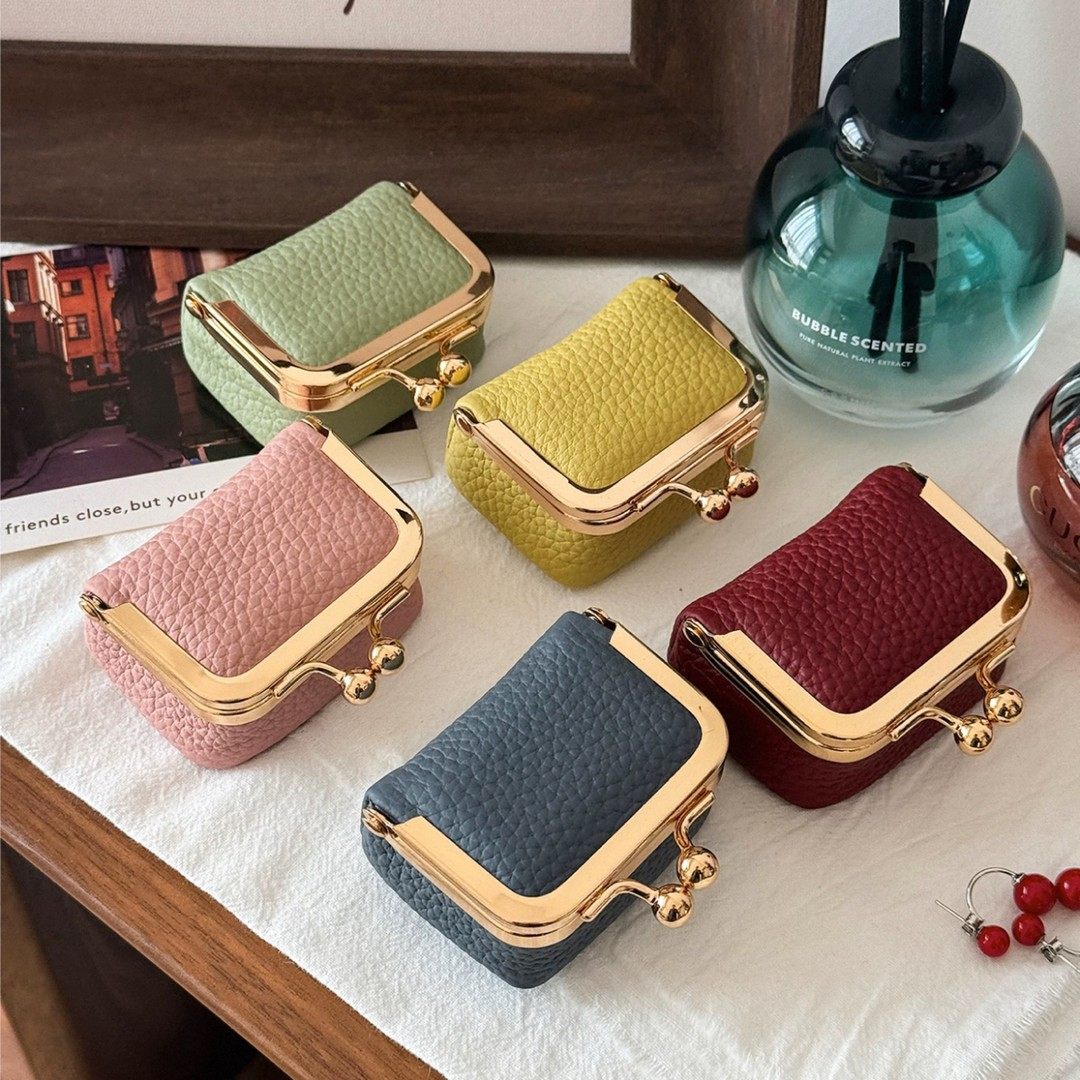 高颜值时尚荔枝纹皮革迷你口金包耳机数据线首饰随身收纳整理盒