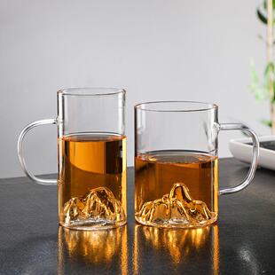 创意家用办公高颜值水杯轻奢饮料咖啡绿茶杯玻璃观山杯藏山杯