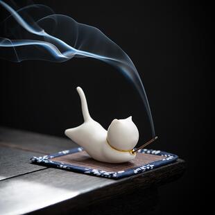 创意可爱小猫咪陶瓷摆件萌猫茶宠笔架家用室内檀香插香器香道香托