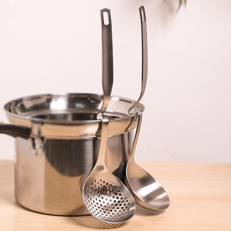 4241.米木304不锈钢火锅漏勺汤勺套装 厨房加厚创意曲柄盛汤勺子