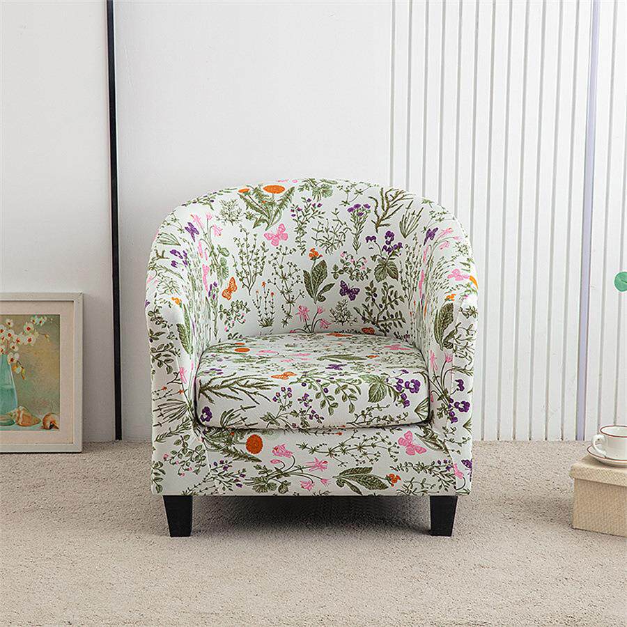 跨境欧式印花加厚分片式半圆单人沙发套网吧酒店咖啡厅沙发椅套罩