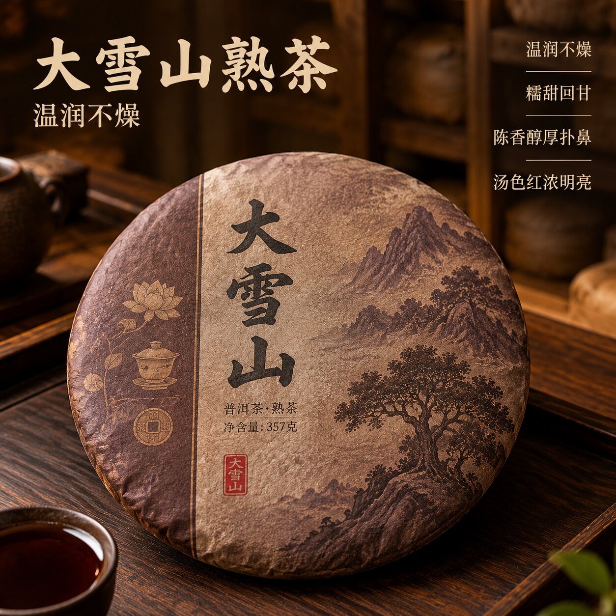 【云南直发】大雪山熟茶饼100克357克7饼装云南普洱口粮茶散装