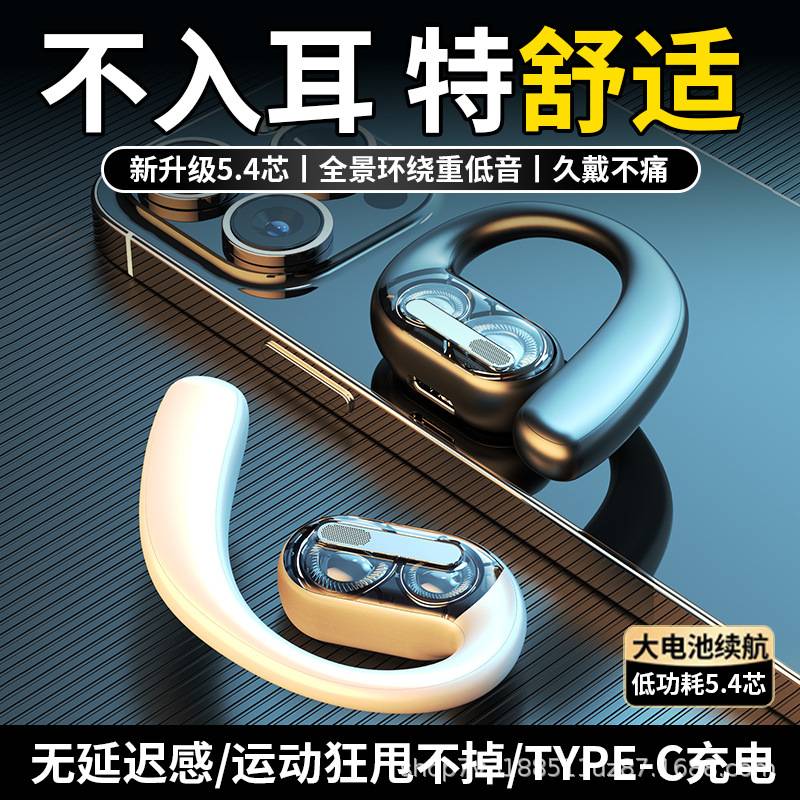 2024新款蓝牙耳机双喇叭创新单耳超长续航大电量商务挂耳式OWS