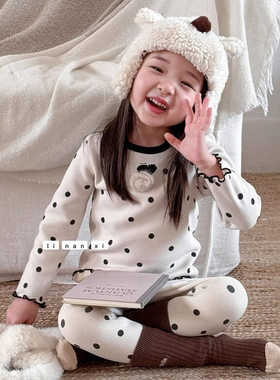 儿童加绒加厚秋衣秋裤女童韩版保暖家居服考拉绒加厚睡衣套82489-