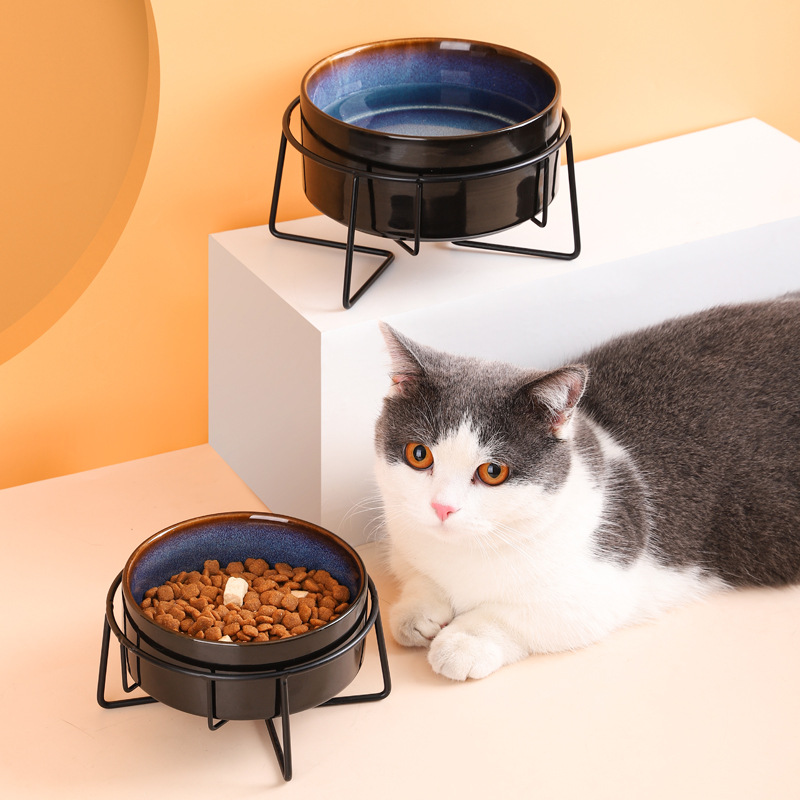 陶瓷猫碗猫咪食盆狗盆狗碗饮水碗粮碗保护颈椎宠物用品陶瓷双猫碗