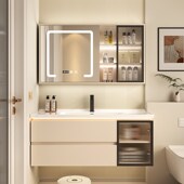 热销轻奢简约智能浴室柜陶o瓷一体盆洗手盆柜组合实木洗漱台卫浴
