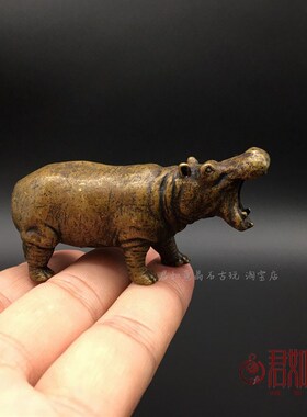 极速实心黄铜小河马摆件 全铜仿古工艺张大嘴河马铜河马把件铜器