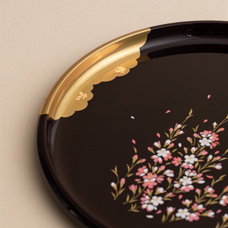 进口日本进口山家漆器托盘家用水果盘匠师手作创意大漆盘子