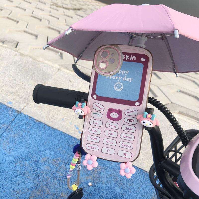 航电动车机车电动车自行车手机导支架创意卡通丽三配件鸥带雨伞