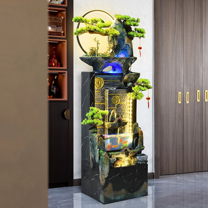 皇礼新中式鱼缸客厅流水循环摆件办公室玄关送礼招财流水落地摆件