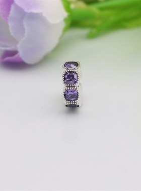 PG029 紫色圆石隔片 925纯银隔珠隔片珠子串饰DIY串珠女手錬配珠