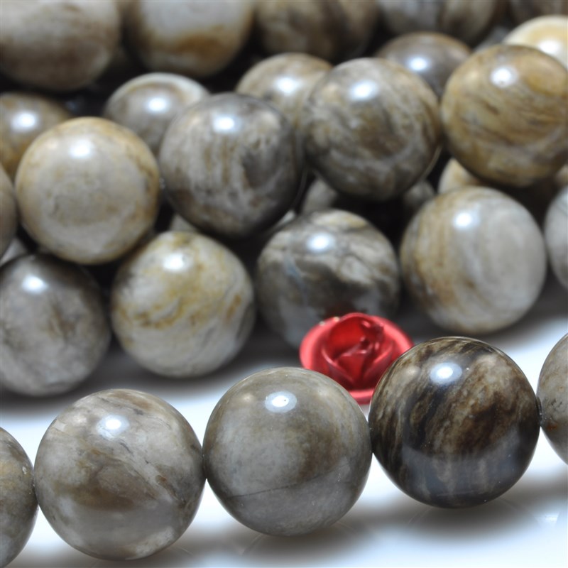 天然银叶石圆珠光面散珠串珠配珠隔珠手錬女项链耳环手工珠子饰品