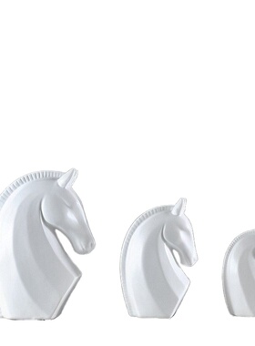 极速极简抽象后现代北欧黑白色陶瓷马头动物摆件家居书房桌面摆台
