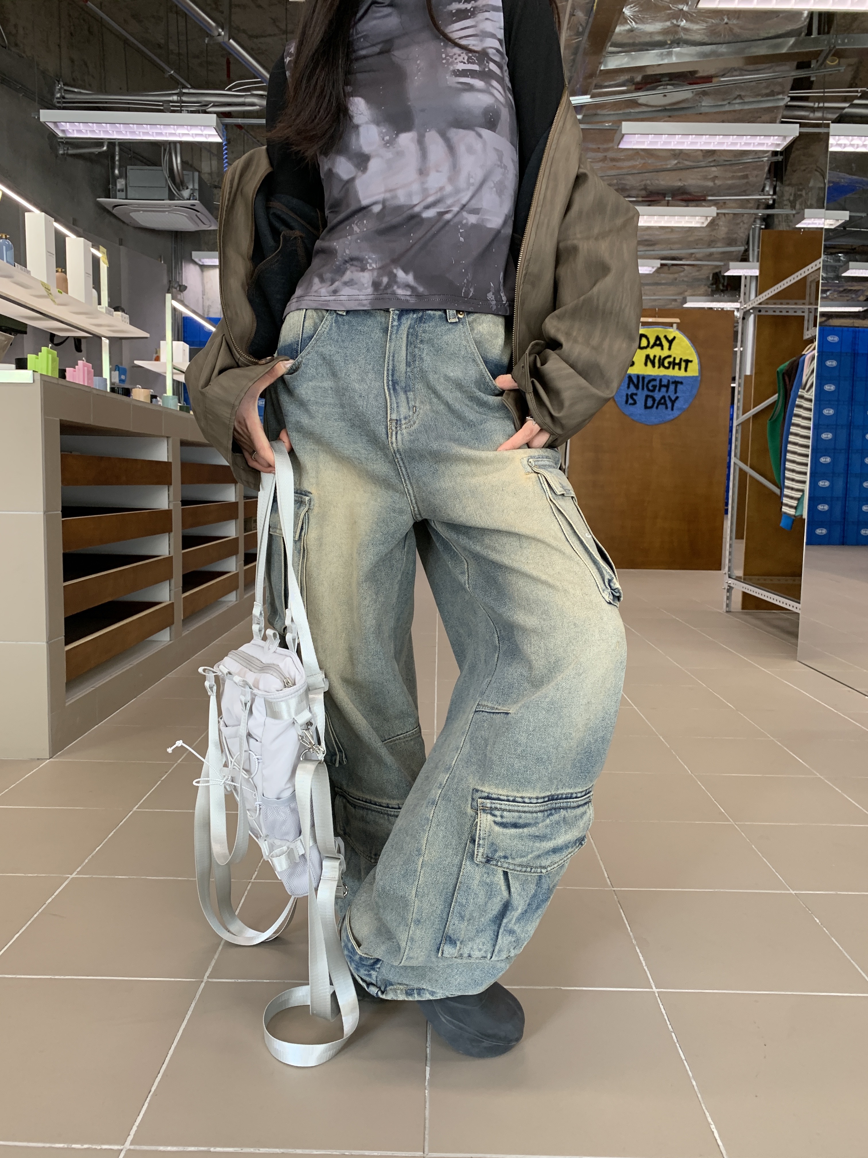 多口袋男友风工装裤长裤