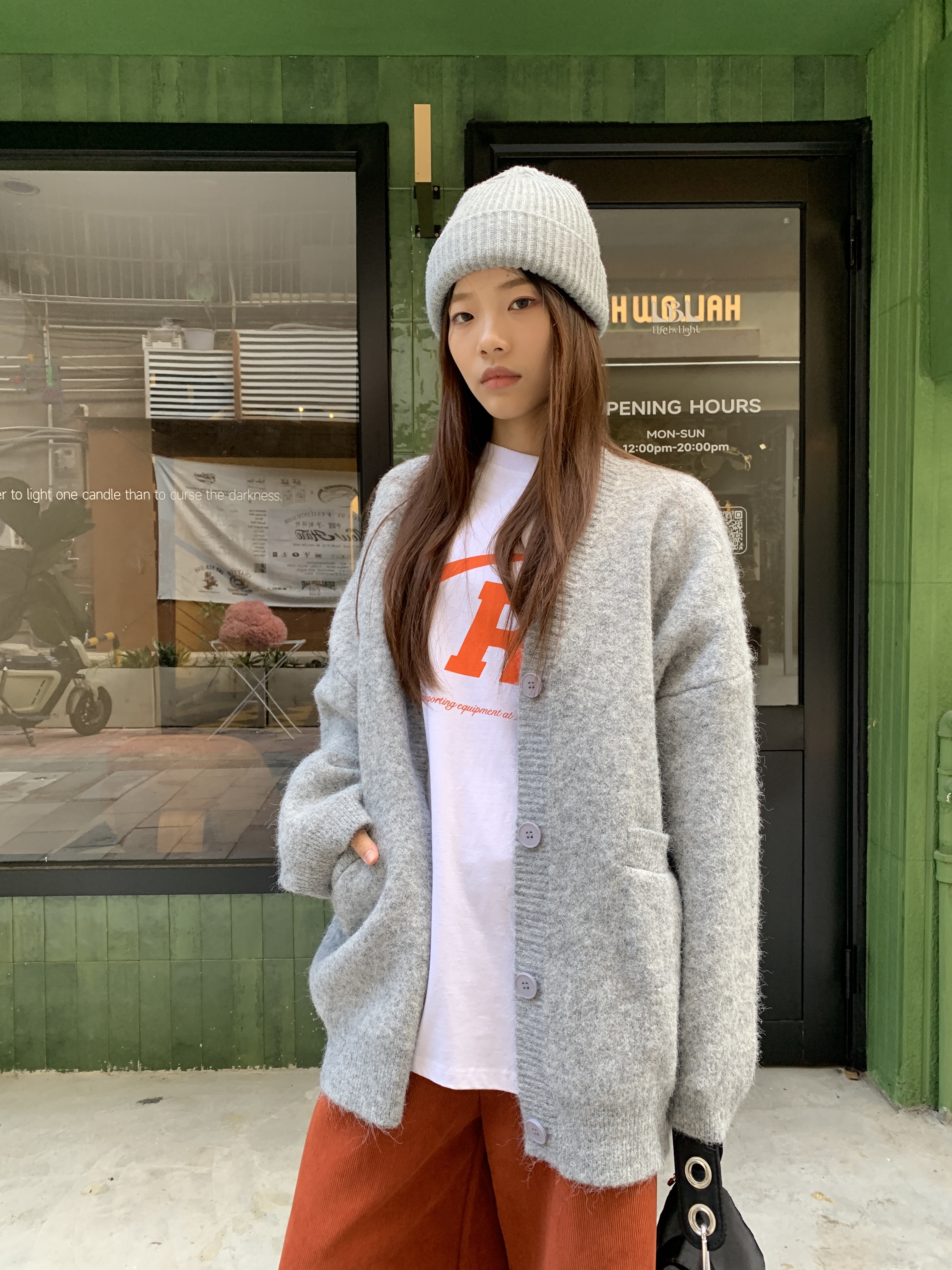 of32 official2025新款宽松慵懒风毛衣外套女显瘦V领长袖针织衫