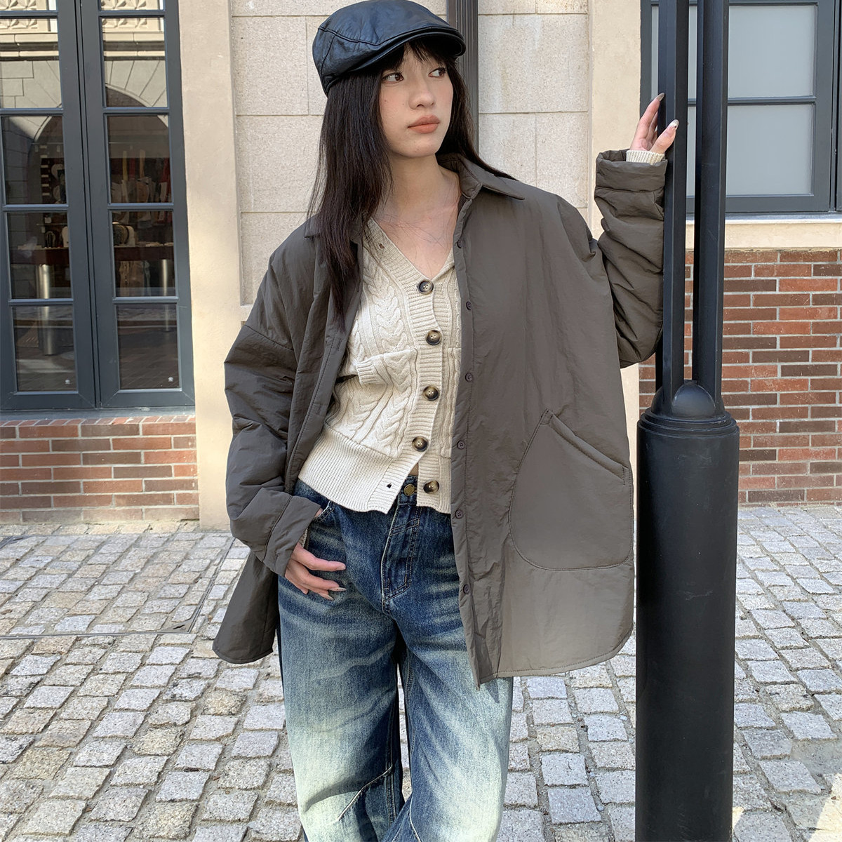 of32 official2025秋冬新款简约设计感夹棉外套女韩版宽松上衣