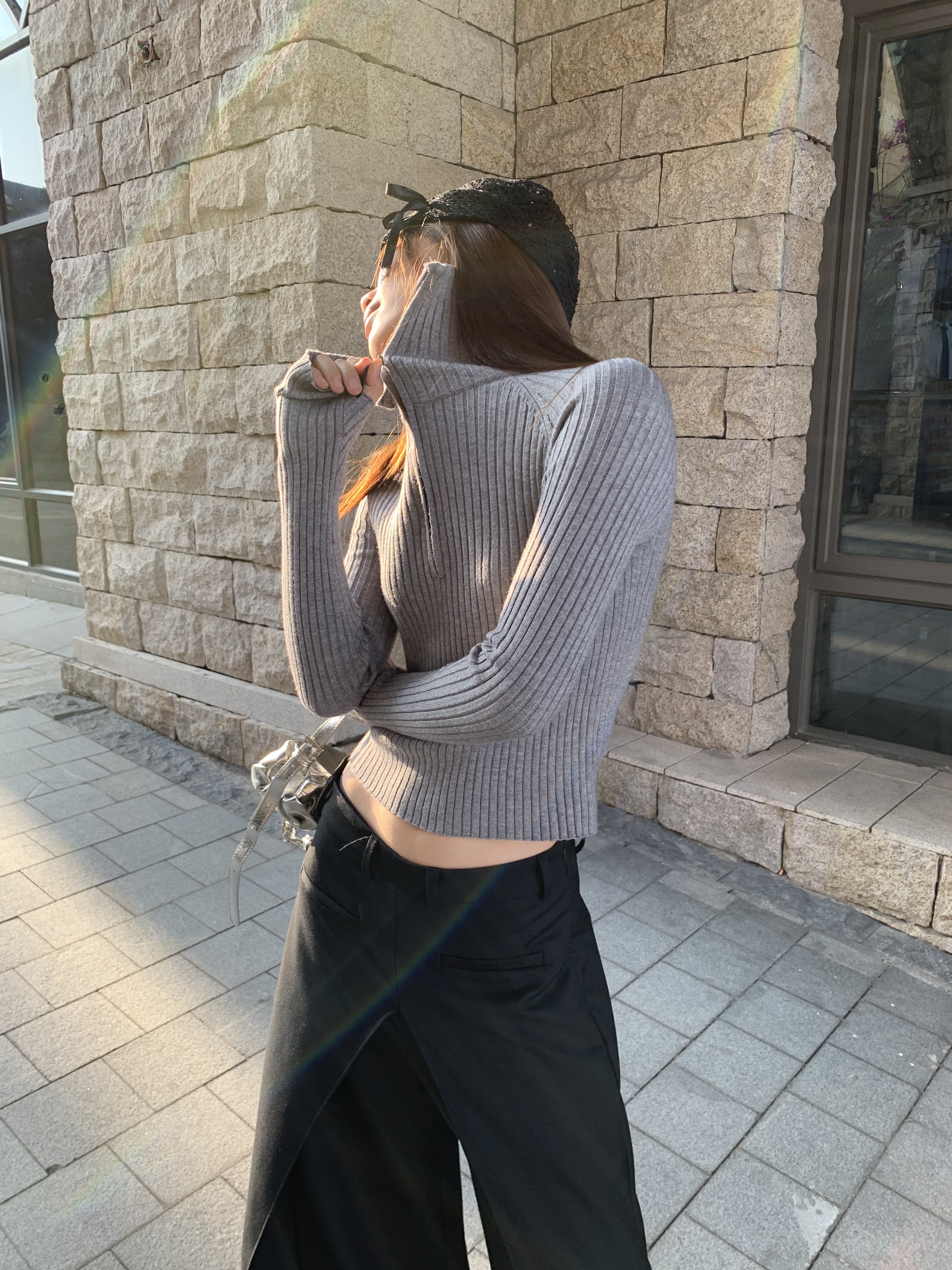 of32 official2025新款设计感立领针织上衣女辣妹修身polo领毛衣