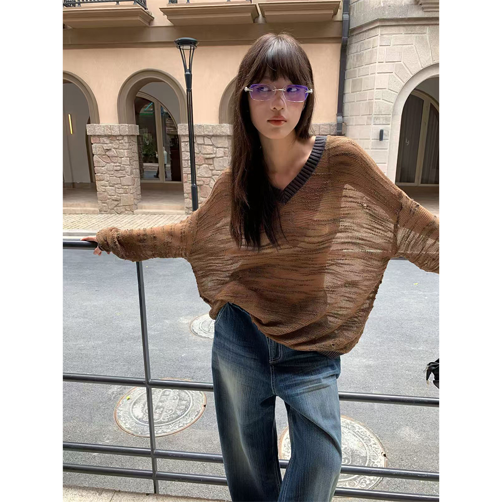 of32 official2025秋季小个子韩版t恤女宽松垂坠感慵懒风长袖罩衫