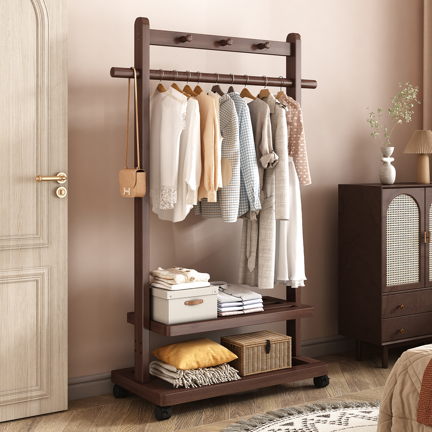 衣帽架落地式卧室家用床头挂衣架民宿室内挂衣杆可移动挂衣服架子