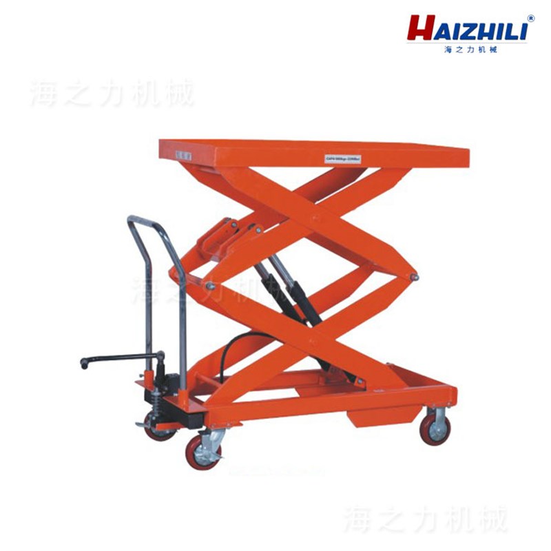 海之力手动小平台车电动液压多型号轻便式手推移动升降平台车