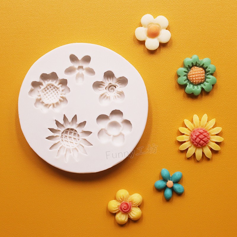 硅胶雏菊花型模具手工巧克力干佩斯翻糖蛋糕装饰diy花朵叶子花瓣