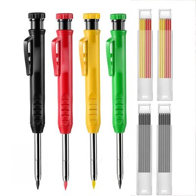 Carpenter Pencil With Refill Leads Built-In Sharpener For De