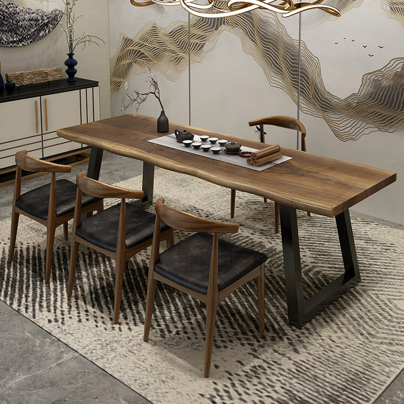 胡桃木色复古泡茶桌子简易大板小型家用阳台茶几板式个性茶台中式