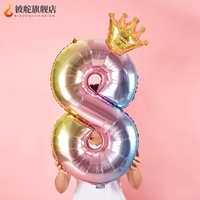 新品兒童女寶寶周歲生日數(shù)字氣球裝飾場景布置派對背景墻皇冠鋁箔